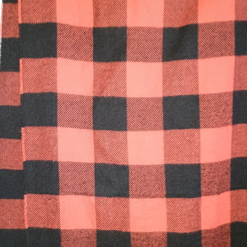 Abraham Moon‎ for J.Crew Lambswool Scarf Red Black Buffalo Check Plaid Fringe...